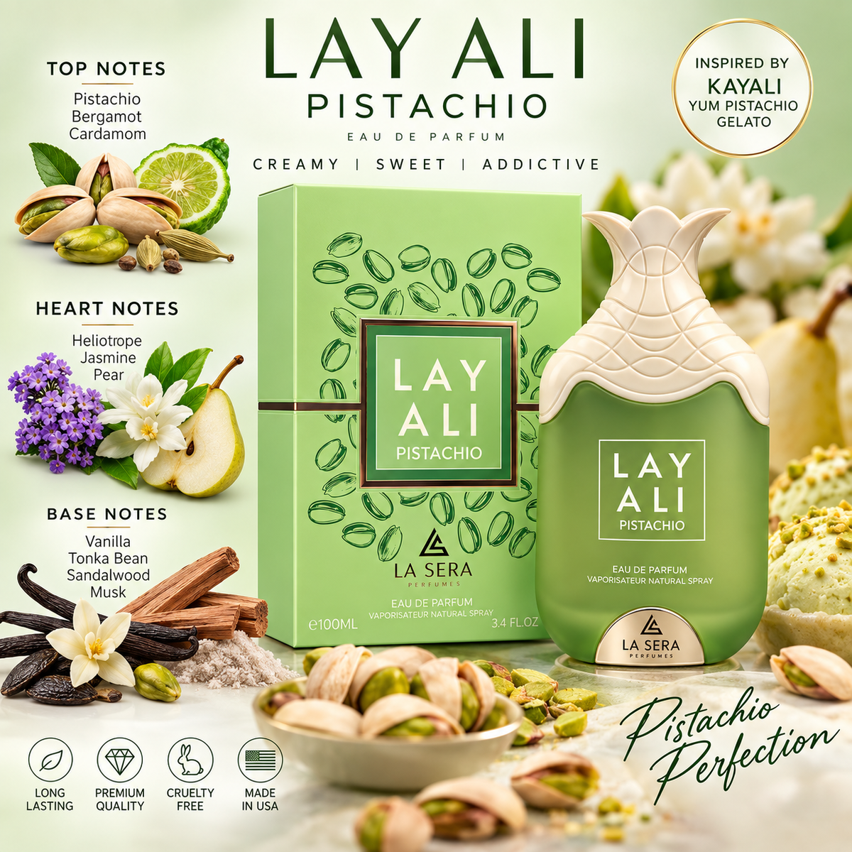 LAY ALI PISTACHIO by LA SERA, Eau de Parfum, 100 ml / 3.4 fl oz.