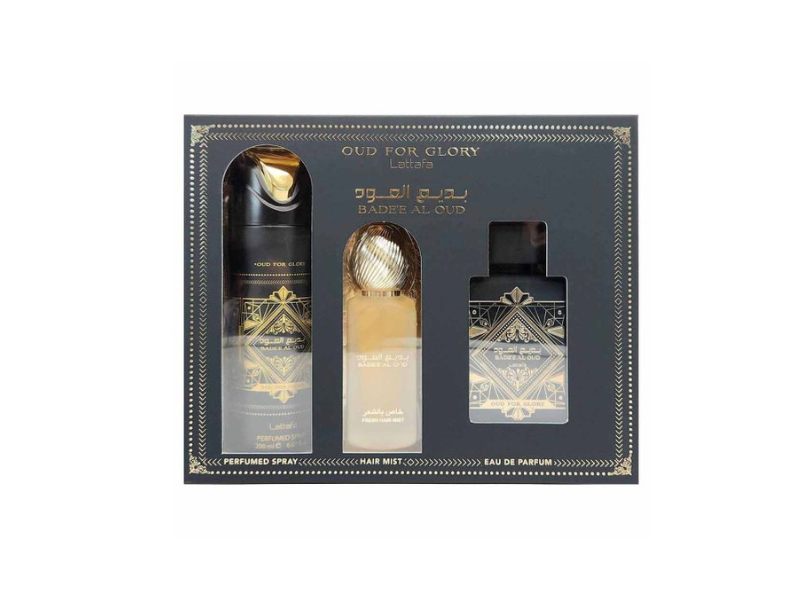 LATTAFA BADEE AL OUD GLORY 3 PCS GIFT SET WITH 100ML EDP + 200ML DEO + 50ML HAIRMIST